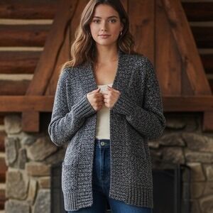 St. John's Bay $58 Medium Navy Cream Marled Open Front Cotton‎ Blend Cardigan